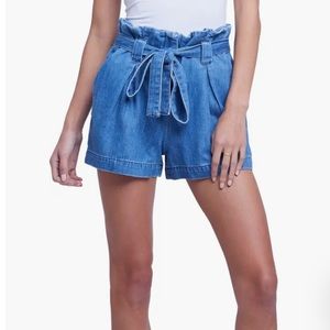 L’ AGENCE Hillary Paperbag Shorts Blue Denim Women Sz 25 Belted Ruffled Waisted‎